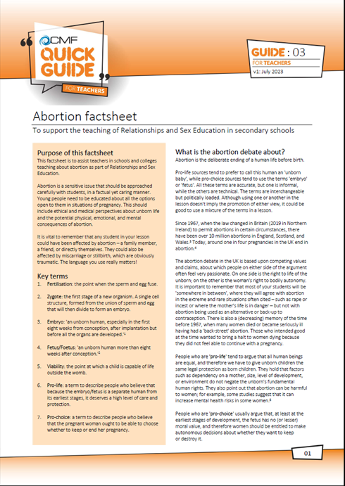 Abortion factsheet for teachers - Quick Guide 03
