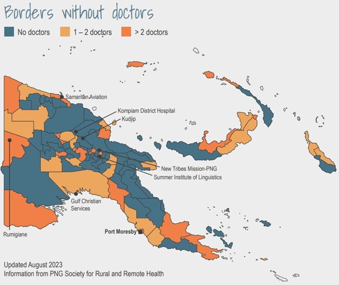 Borders without doctors map of PNG